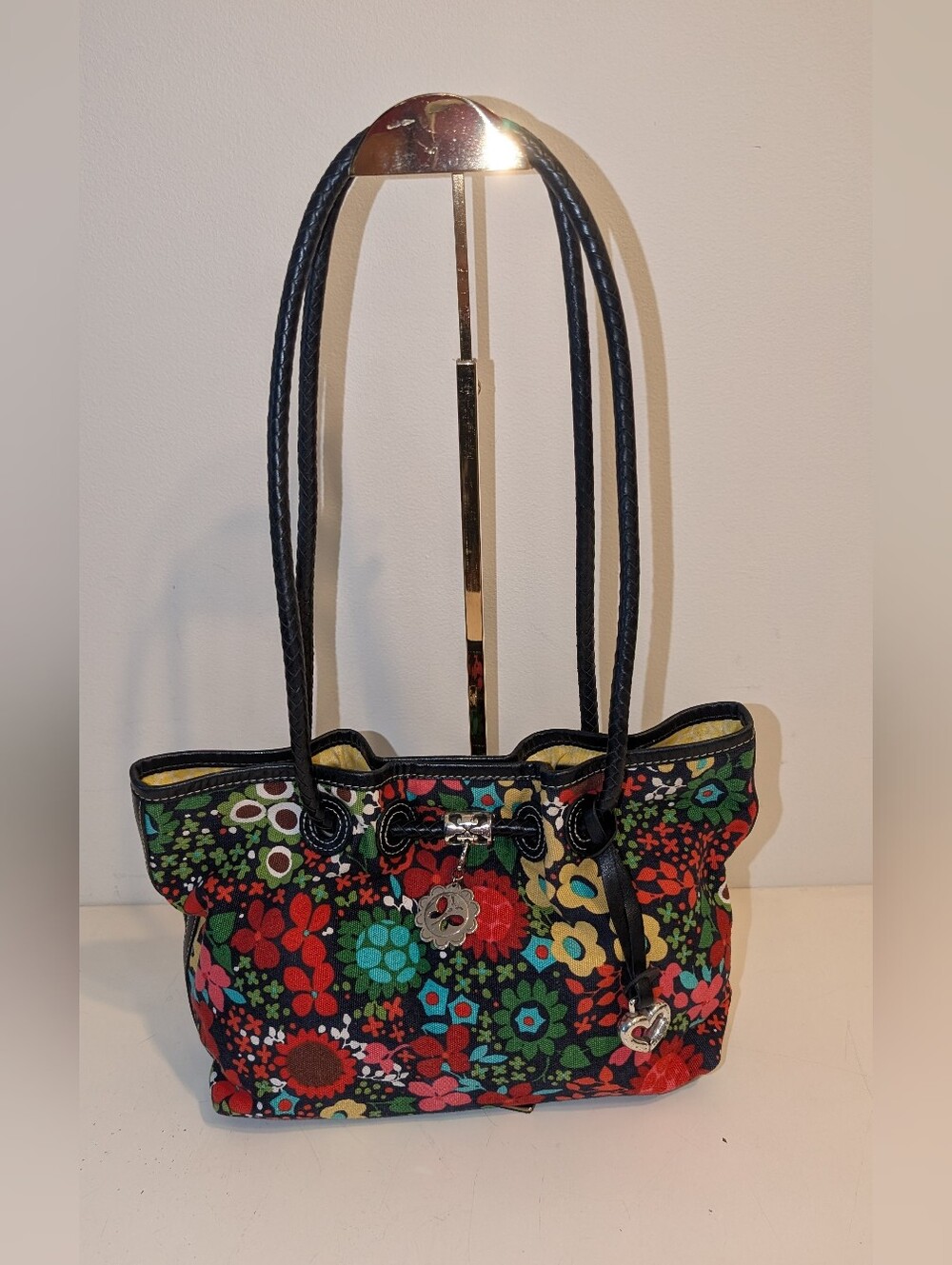 Brighton Handbag Floral Multicolor Tote Bag with Heart Charm